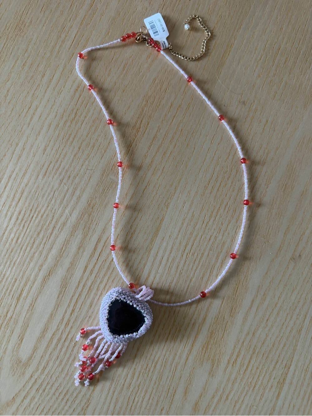 Free People Pink & dark red Beaded Heart Pendant Necklace